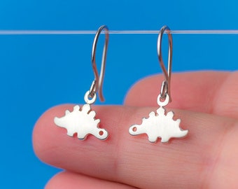 Small Stegosaurus Earrings sterling silver Dangle Dinosaur Baby Kid jewelry Teen Earrings Dino Jewelry dainty studs