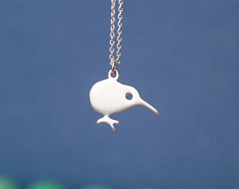 Sterling Silver Kiwi Bird Necklace /  Cute Animal Jewelry / Mom necklace