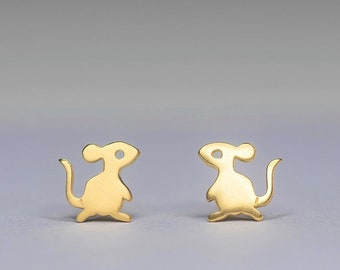 Tiny Mouse Earrings in Sterling Silver / Rat Studs / Handmade gift