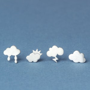Cloud Sterling Silver Earrings / Rain, Cloud, Sun, Lightning Bolt / One Pair
