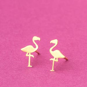 Flamingo Earrings Cute Bird Stud Earrings sterling Silver Bird Jewelry Bridesmaid gift girl gift for mom kid summer earrings exotic bird image 4