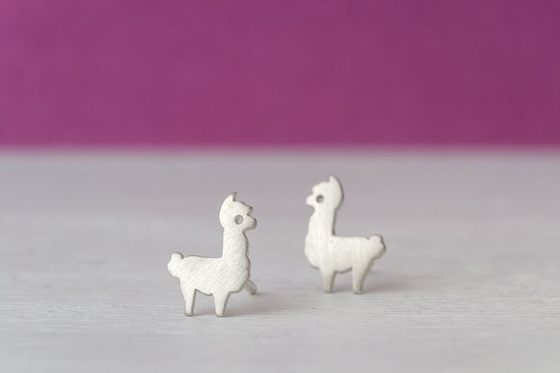 Sterling Silver Alpaca Earrings / Llama Studs / Minimal Jewelry / Gift for Kids Teens Mom image 6