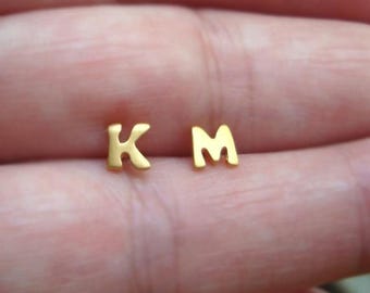 ONE Solid Gold Initial Earring / Personalized Letter Stud / Custom Charm / Gift for her