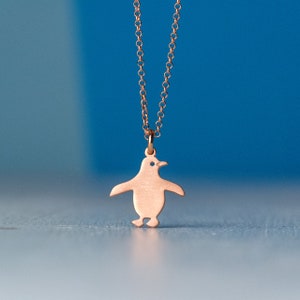 Solid Gold Penguin Pendant / Dainty Bird Necklace / Yellow, Rose or White Gold