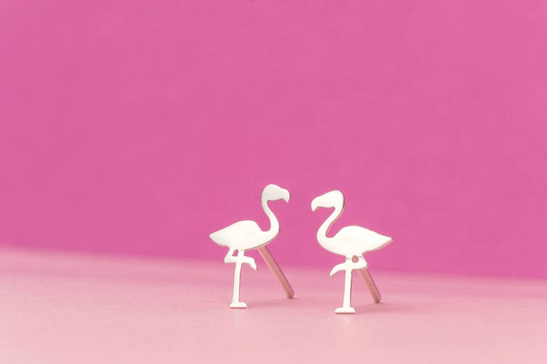 Flamingo Earrings Cute Bird Stud Earrings sterling Silver Bird Jewelry Bridesmaid gift girl gift for mom kid summer earrings exotic bird image 5