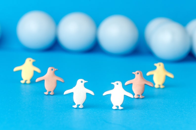 Tiny Penguin Earrings / Cute Polar Studs Sterling Silver / Minimal Gift for Boys, Girls image 2