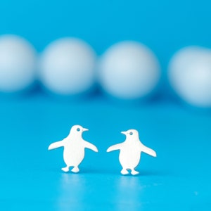 Tiny Penguin Earrings / Cute Polar Studs Sterling Silver / Minimal Gift for Boys, Girls image 5