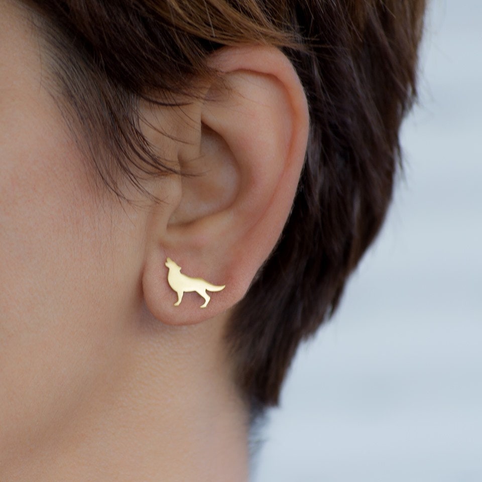 Sterling Silver Wolf Studs, Howling Wolf Earrings / E43 - Etsy