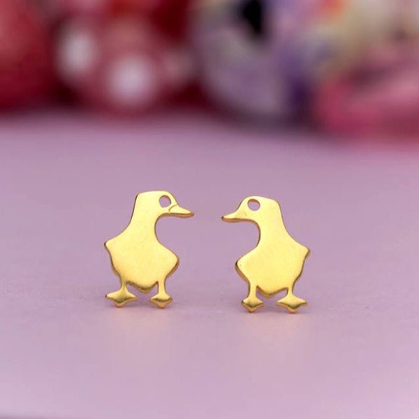 Boucles d'oreilles canard / Joli clou d'oiseau / Caneton en argent sterling / Animaux de la ferme