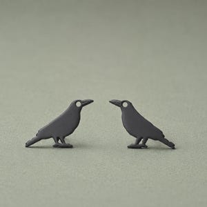 Sterling Silver Black Crow Stud Earrings / Bird Jewelry / Unique Earrings / E63-BL