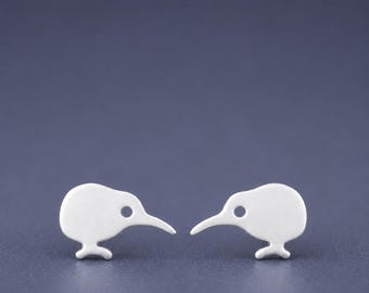 Sterling Silver Tiny Kiwi Bird Earrings, Minimal Animal Studs/ E42