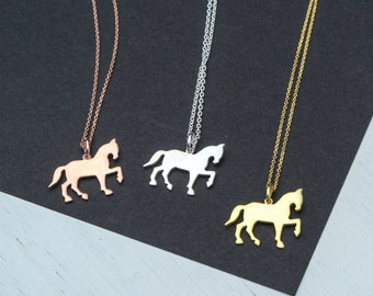 Solid Gold Horse Necklace, Horse Lover Pendant, 14k  9k 18k, animal charm