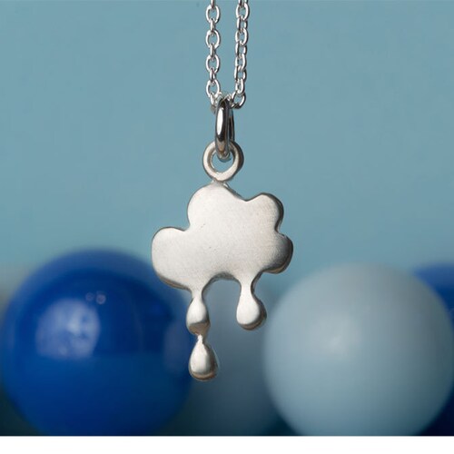 Cloud Charm Necklace Cloud Pendant Lightning Rain Drops Etsy