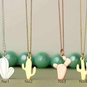Solid Gold Cactus Necklace /  Saguaro Pendant / Desert Plant Dainty Gift