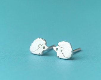 Extra Tiny Hedgehog Earrings / Animal Studs in Sterling Silver / Handmade gift / Single or Pair