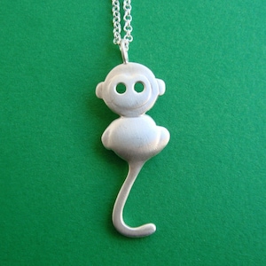 Monkey Necklace Sterling Silver / Monkey Pendant for Girls, Boys / Cute Gift