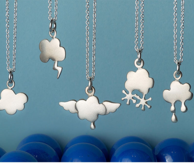 Cloud Charm Necklace Cloud Pendant Lightning rain drops Etsy