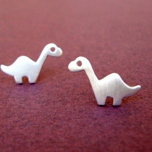 Sterling Silver Dino Studs / Brontosaurus  Cute Earrings / Minimal Gift for Kids, Unisex