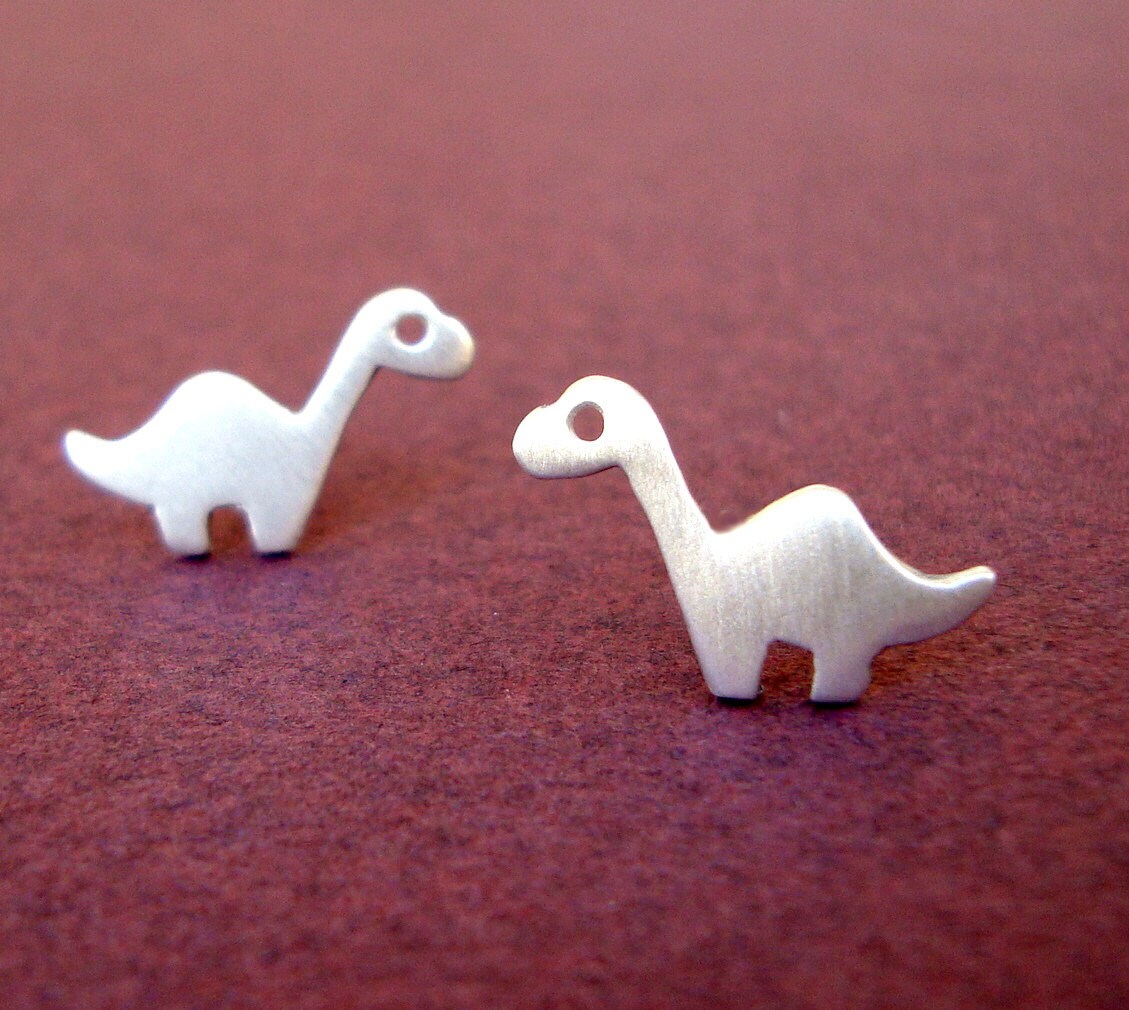 Sterling Silver Dino Studs / Brontosaurus  Cute Earrings / Minimal Gift for Kids, Unisex