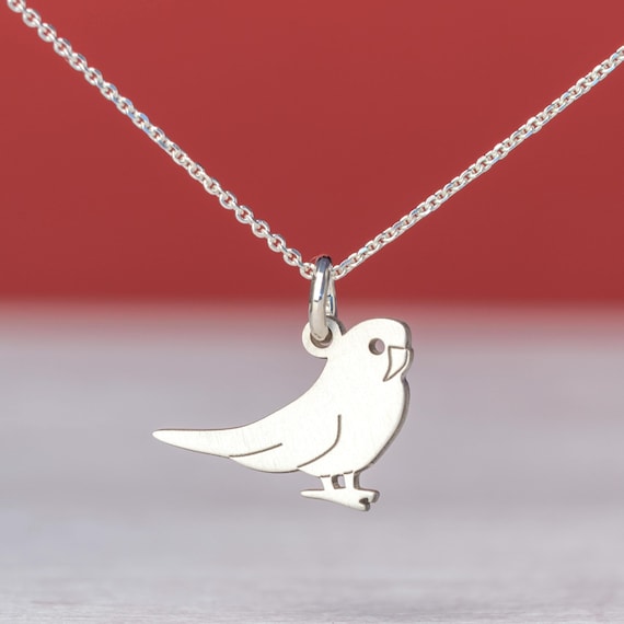 スターリングシルバーのインコネックレス：ミニマリストなセキセイ