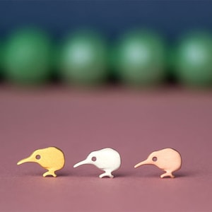 Solid Gold Kiwi Earrings / Bird studs 14k / Unique Post Earrings