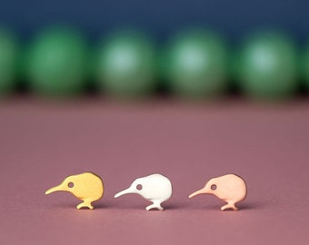 Solid Gold Kiwi Earrings / Bird studs 14k / Unique Post Earrings
