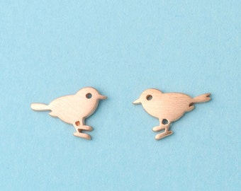 Tiny Bird Earrings / Cute Robin Bird Studs Sterling Silver / Minimal Animal Jewelry