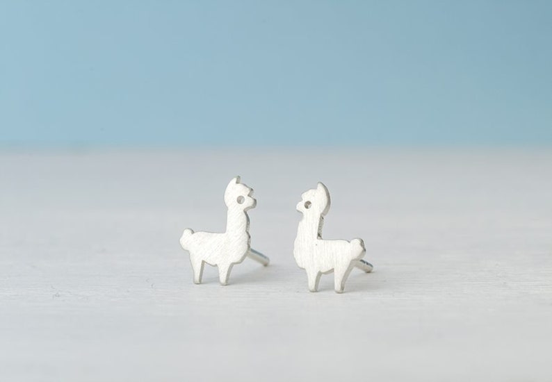 Sterling Silver Alpaca Earrings / Llama Studs / Minimal Jewelry / Gift for Kids Teens Mom image 8