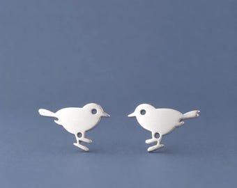 Klein Rotkehlchen Ohrstecker: Sterling Silber Minimalist Ohrringe / E68