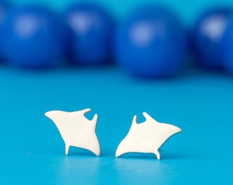 Manta Ray Earrings in Sterling Silver / Sting Ray Studs / Sea Animal Jewelry / 267A