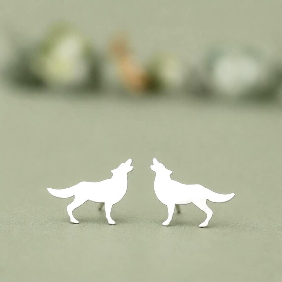 アクセサリー Howling Wolf Stud Earrings 925 silver Sterling Silver Wolf Studs, Howling Wolf Earrings / E43 - Etsy