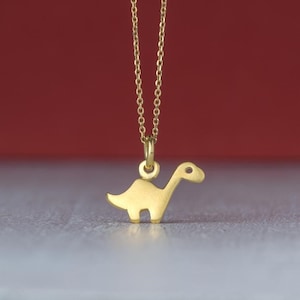 Tiny Solid Gold Brontosaurus Pendant / 14k Dinosaur Necklace /Apatosaurus White Gold Pendant