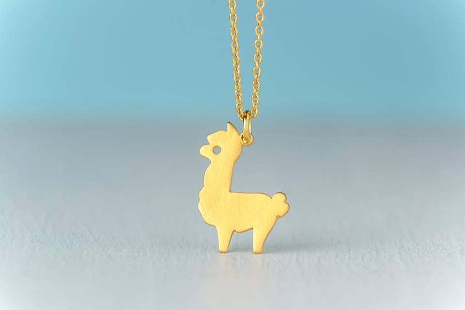 Solid Gold Alpaca Necklace 14k Llama Pendant Pet Necklace