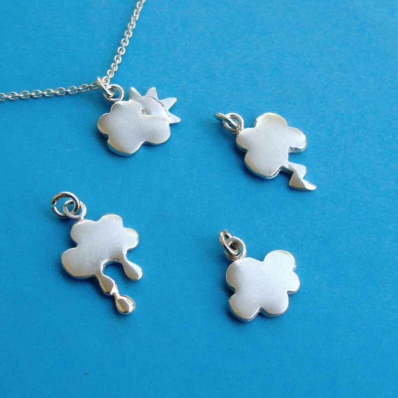 Cloud Charm Necklace Cloud Pendant Lightning Rain Drops Etsy
