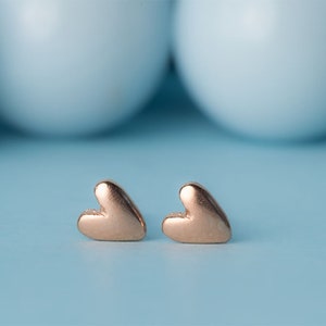 Solid Gold Heart Earrings / Tiny Love Studs / Valentine's Gift for Her, Bridal Jewelry image 4