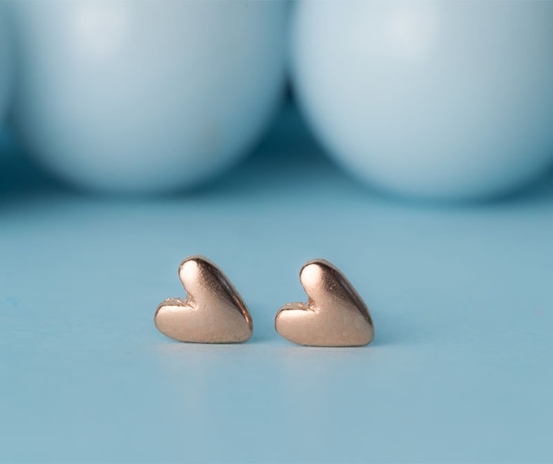Solid Gold Heart Earrings / Tiny Love Studs / Valentine's Gift for Her, Bridal Jewelry image 4