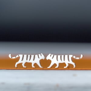 Tiger Stud Earrings in Sterling Silver / Big Cat Jewelry / Unisex earrings