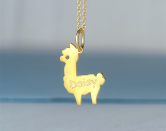 Personalized solid gold Alpaca necklace / Tiny llama pendant / Custom initial jewelry