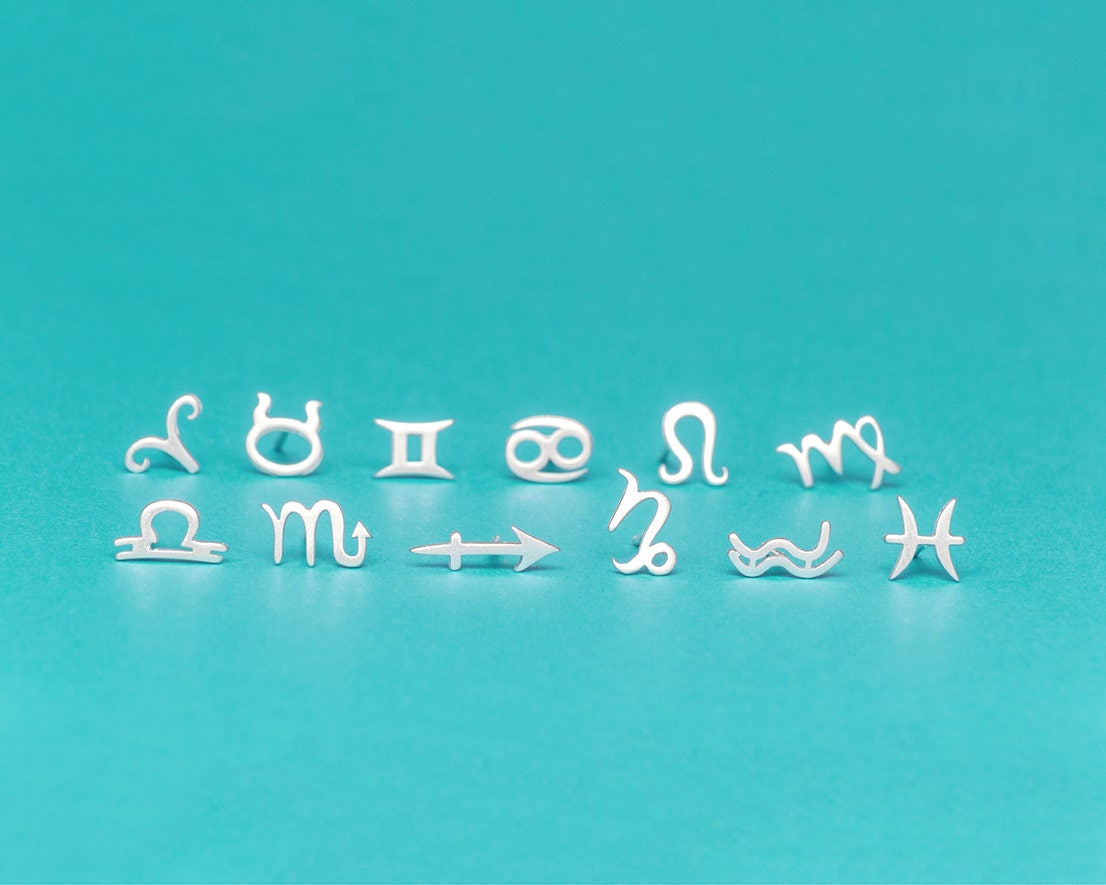 Zodiac Sign Earrings / Gift for her / Personalized Unisex Gift / Sterling Silver