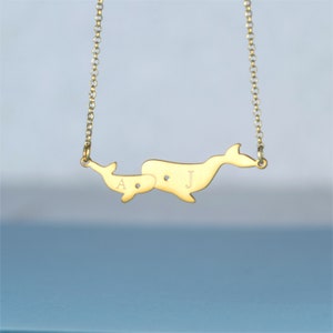 Personalized Solid Gold Whale Necklace / Mother child Pendant / Animal lover / Gift for new Mom