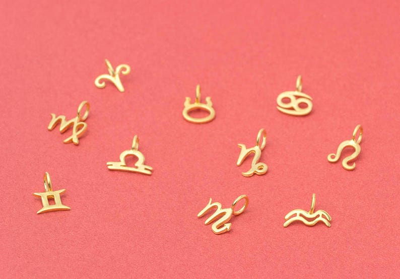 Tiny Solid Gold Zodiac Sign Necklace / Horoscope Charm / Astrology Jewelry image 7