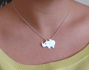 Rhino Necklace Rhino with Tiny Bird Friend  Animal Rhino Charm Big 5 safari Africa Sterling Silver Bird Kids Necklace boy gift for her