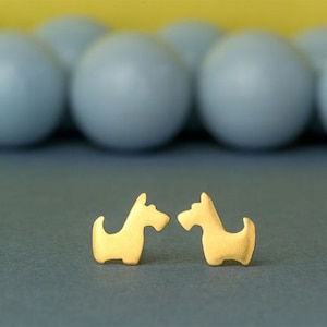 Scottie earrings in Solid Gold / Cute Scottish Terrier Studs / Minimal Pet Jewelry