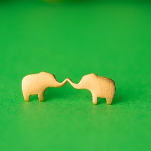 Tiny Elephant Earrings / Solid Gold Studs / African Safari Lover / Cool Gift image 1