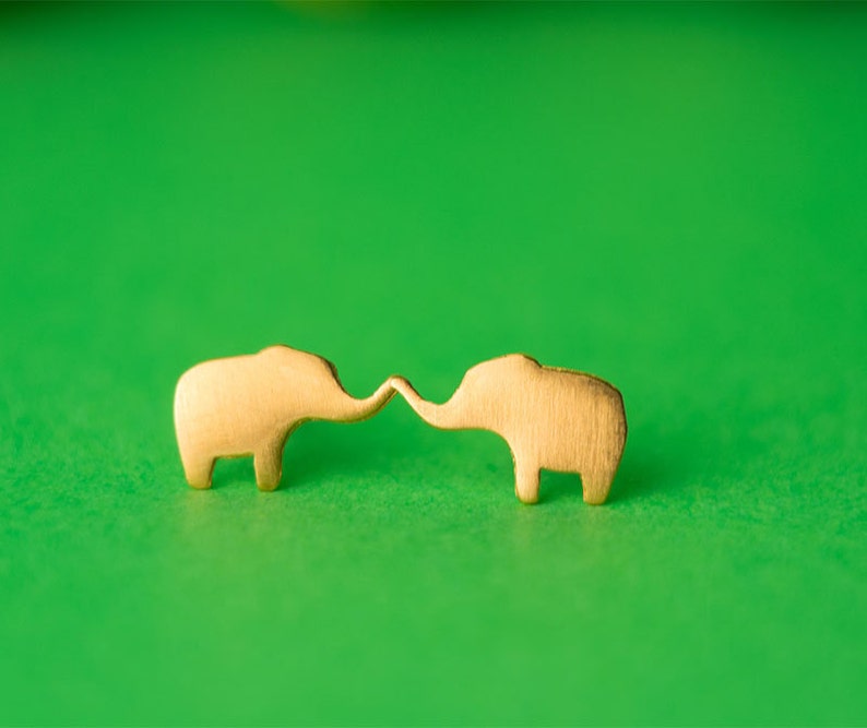 Tiny Elephant Earrings / Solid Gold Studs / African Safari Lover / Cool Gift image 1