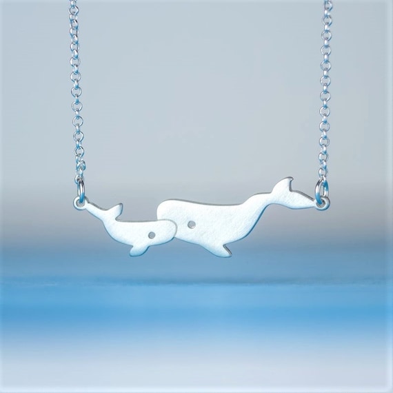 Whale Necklace Sterling Silver Family Mother Baby Necklace Kid Etsy