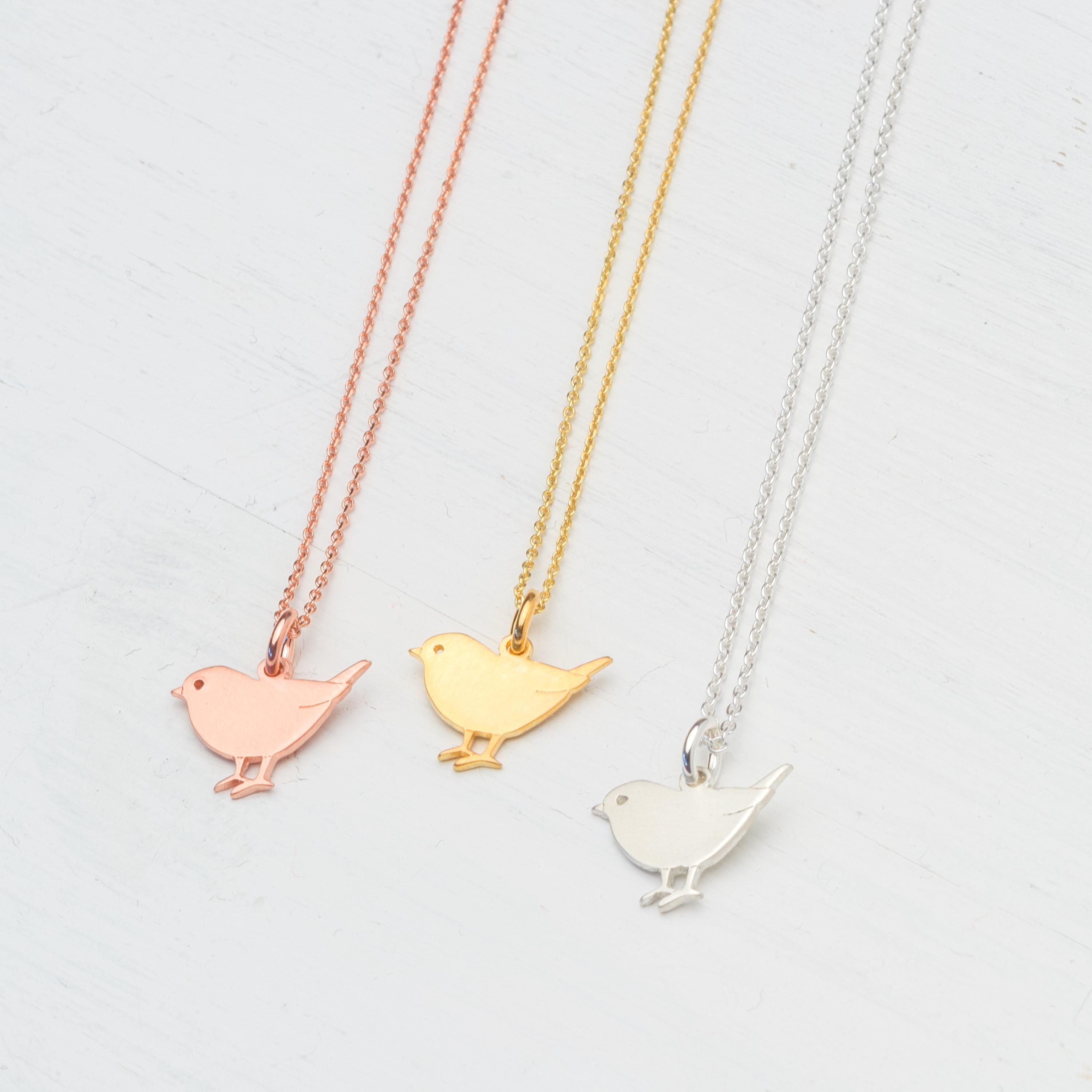 Dainty Solid Gold Robin Bird Necklace for Everyday Wear, 9k 14k or