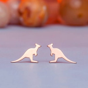 Känguru Ohrstecker Kleines Massiv Gold / Wildes Tier Ohrstecker Australien / Zierliches Geschenk für Frauen und Männer
