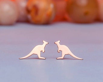 Solid Gold Tiny Kangaroo Earring / Wild Animal Stud Australia / Dainty Gift for Women, Men