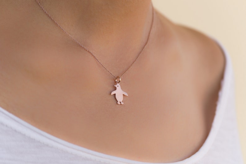 Penguin Necklace Cute Bird Pendant sterling silver Girls necklace baby charm Bird Jewelry children kids necklace rose gold charm image 4